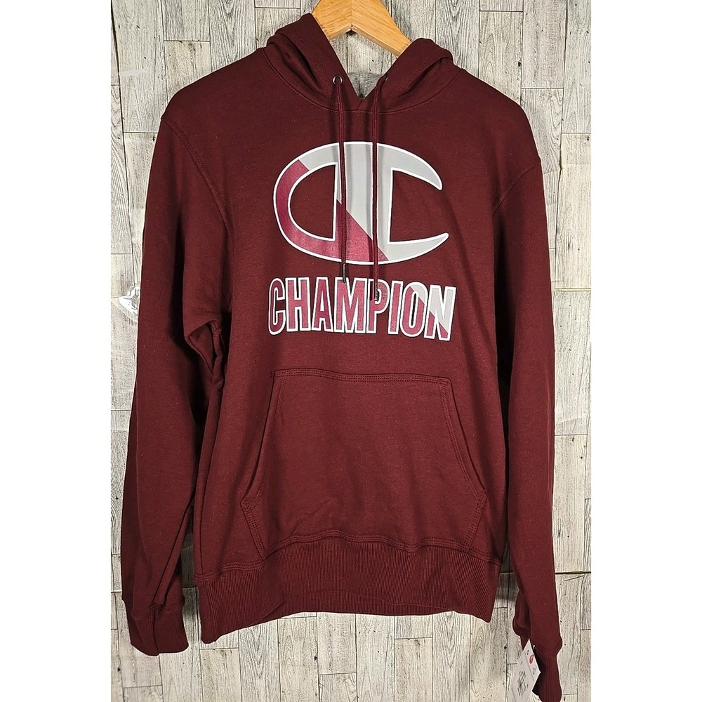Champion Sweatshirt Hoodie SMALL Maroon Logo Spellout Front Pocket NEW
